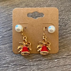 2 pair Christmas bells earrings and Pearl earrings